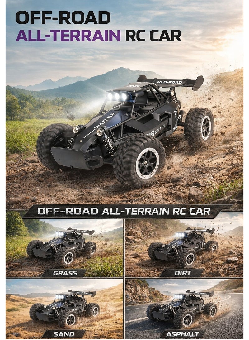 High-Speed Off-Road 2.4G Remote Control Car | 1:16 Alloy RC Car with Large Rubber Drift Tires, LED Headlights, Anti-Collision Design, Rechargeable | Perfect Racing Toy & Best Outdoors Toys Gift for Kids 3+ - Image 2